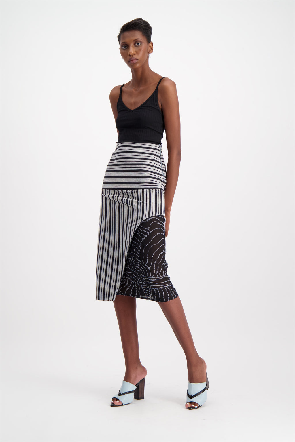 FASO STRIPE- CHIFFON EXPRESSIONIST CUT-OUT SKIRT