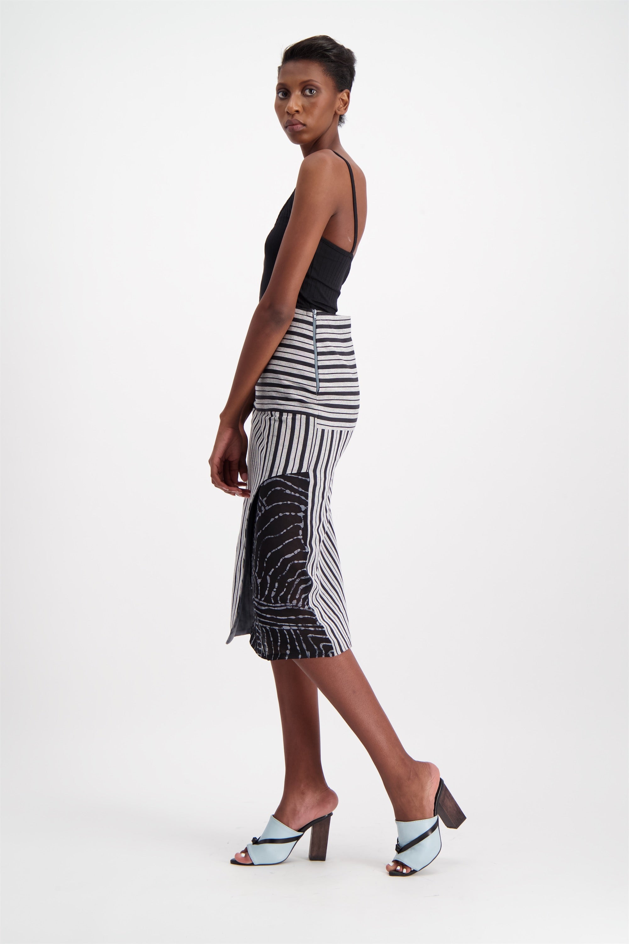 FASO STRIPE- CHIFFON EXPRESSIONIST CUT-OUT SKIRT